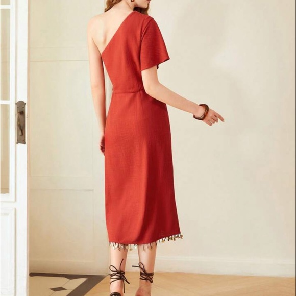 MOTF PREMIUM ONE SHOULDER SHELL FRINGE DRESS - Picture 6 of 8